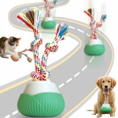 Interactive Dog Toys, Automatic Moving Interactive Cat Toy with 3 Speed Modes, USB Rechargeable Smart Motion Rolling Ball with Tail Rope (Green)