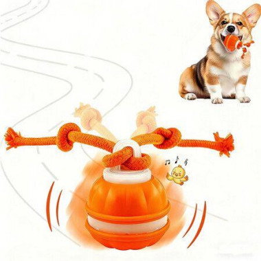 Interactive Dog Toys Balls, Electric Automatic Moving and Rolling Dog Toy with Rope for Dogs, Fun Smart Puppy Toy for Boredom & Training (Orange)