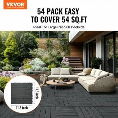 Interlocking Deck Tiles 54 Pack 12x12 Plastic for Porch Dark Grey