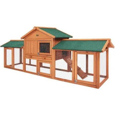 i.Pet Chicken Coop Rabbit Hutch 220cm x 44cm x 84cm Large Chicken Coop Run Wooden Outdoor Cage House
