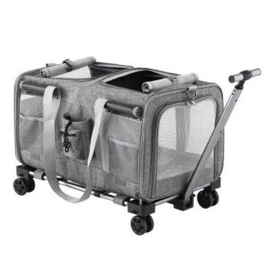 i.Pet Pet Carrier Swivel Wheels Foldable Cat Dog Trolley Stroller Travel Bag Grey