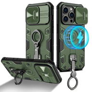 Detailed information about the product IPhone 14 Pro Max Case Armor Compatible With MagSafe With Rotatable Kickstand & Camera Cover - Green.