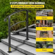 Detailed information about the product Iron Handrail Stair Railing 1 or 3 Steps Adjustable Matte Black Handrail