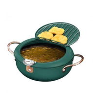 Detailed information about the product Japanese Deep Frying Pot With Thermometer Non-stick Tempura Fryer Pan 20cm Green