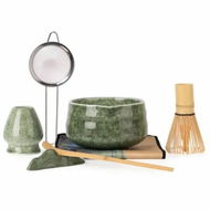 Detailed information about the product Japanese Matcha Whisk Set,7 Piece Kit Bamboo Chasen,Ceramic Bowl with Spout,Stainless Steel Sifter & Holder Green