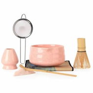 Detailed information about the product Japanese Matcha Whisk Set,7 Piece Kit Bamboo Chasen,Ceramic Bowl with Spout,Stainless Steel Sifter & Holder Pink