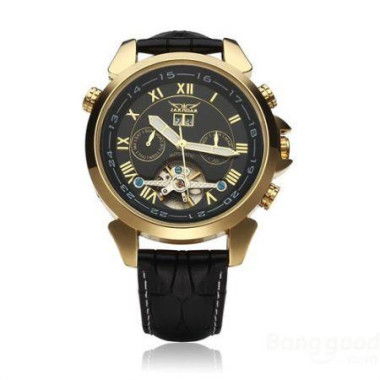 JARAGAR Automatic Mechanical Luxury Flywheel Men Wrist Watch - Black