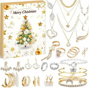 Jewellery Advent Calendar 2025 Women 24 Days Christmas Necklace Bracelet Earrings Ring Xmas Surprise Gift