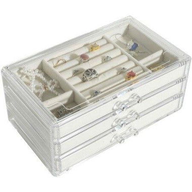 Jewelry Boxes For Women With 3 Drawers Stackable Velvet Jewelry Organizer Holder For Earring Bangle Bracelet Necklace Ring Display Case Gift For Girls Beige