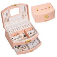 Detailed information about the product Jewelry Organizer 2-Layer Jewelry Boxes PU Leather For Earrings Rings Bracelets For Mothers Day Gift (Pink)