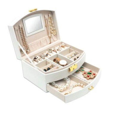 Jewelry Organizer 2-Layer Jewelry Boxes PU Leather For Earrings Rings Bracelets For Mothers Day Gift (White)