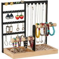 Detailed information about the product Jewelry Organizer Stand 4-Tier Jewelry Display Stand Holder With Wood Base Tray & Jewelry Storage Tower For Necklaces Bracelets Rings Watches (Black)