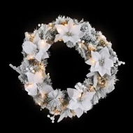 Detailed information about the product Jingle Jollys 60cm Christmas Wreath LED Lights Snowy Flowers Garland Party Decor