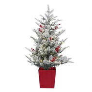 Detailed information about the product Jingle Jollys Christmas Tree 1M LED Potted Xmas Party Decor Red Barries Flocked