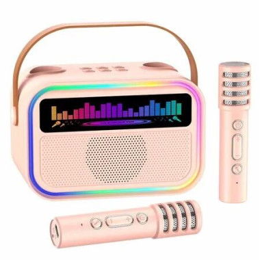 Karaoke Machine for Girls Portable Bluetooth Speaker with 2 Wireless Microphones Singing Karaoke for Birthday, Family, Home Party(Pink)