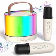 Detailed information about the product Karaoke Machine for Kids, Mini Portable Bluetooth Karaoke Speaker with 2 Wireless Mics & Light for Home Party(Beige)