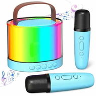 Detailed information about the product Karaoke Machine for Kids, Mini Portable Bluetooth Karaoke Speaker with 2 Wireless Mics & Light for Home Party(Blue)