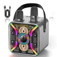 Detailed information about the product Karaoke Machine Two Wireless Microphone PA System Bluetooth Speaker Bass Treble TF Card USB AUX TV Party Birthday,Silver