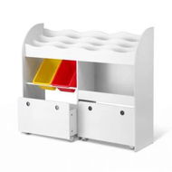 Detailed information about the product Keezi 3 Tiers Kids Bookshelf Storage Children Bookcase Toy Box Organiser Display White