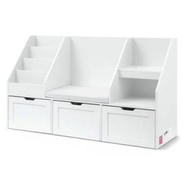 Keezi Kids Bookshelf Storage Organiser Toy Box Drawer Bench Seat Cabinet White