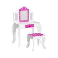 Detailed information about the product Keezi Kids Dressing Table Vanity Makeup Chair Set Wooden 3 Mirror Drawer Pink