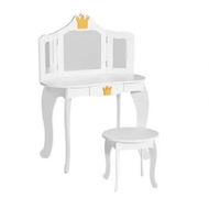 Detailed information about the product Keezi Kids Dressing Table Vanity Makeup Chair Set Wooden 3 Mirror Drawer White