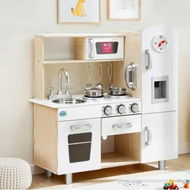 Detailed information about the product Keezi Kids Kitchen Play Set Wooden Pretend Toys Cooking Children Clock Beige