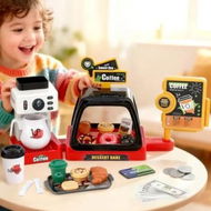 Detailed information about the product Keezi Kids Pretend Role Play Toy Coffee Shop with Coffee Maker Machine Play Money Food Tea Party Set