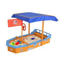 Detailed information about the product Keezi Kids Sandpit Wooden Boat Sand Pit with Canopy Bench Seat Beach Toys 150cm