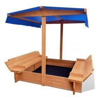 Detailed information about the product Keezi Kids Sandpit Wooden Sandbox Sand Pit with Canopy Foldable Seat Toys 120cm