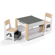 Detailed information about the product Keezi Kids Table and Chair Set, 4 in 1 Wooden Activity Table with Bookcase, Storage Box and Detachable Blackboard, Toddler Table and 2 Chairs Set, Natural