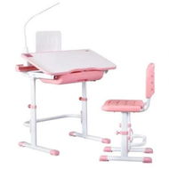 Detailed information about the product Keezi Kids Table and Chair Set Adjustable Study Desk w/ LED Lamp Reading Pink
