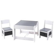 Detailed information about the product Keezi Kids Table and Chairs Set Play Activity Toys Storage Chalkboard Desk Grey