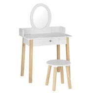 Detailed information about the product Keezi Kids Vanity Makeup Dressing Table Chair Set Wooden Leg Drawer Mirror White