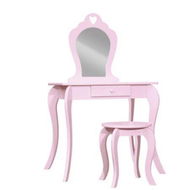 Detailed information about the product Keezi Pink Kids Vanity Dressing Table Stool Set Mirror Princess Children Makeup