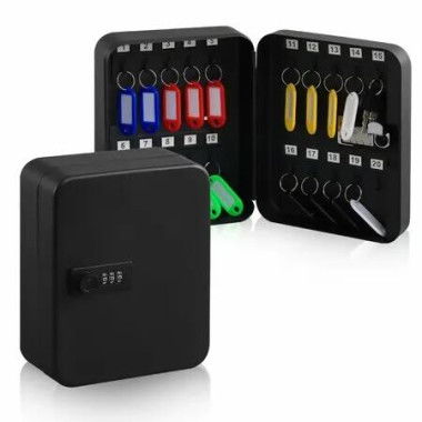 Key Cabinet Wall Mount Locking Organizer Storage Lock Box Combination 20 Hooks Tags Management Home Security Solution Black