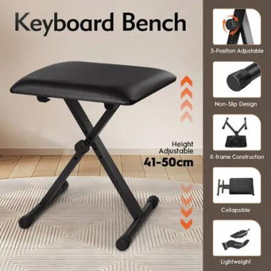 Keyboard Piano Bench Stool Seat Adjustable X Style Black PU Padded Cushion Steel Frame Stand Folding Portable Chair for Music Keyboards Digital Pianos