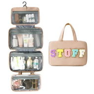 Detailed information about the product Khaki Large Capacity Cosmetic Four Foldable Bag Hand Carried Foldable Wet Dry Portable Hanging Toiletries