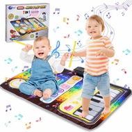 Detailed information about the product Kid Musical Mat,Keyboard Drum Mat with 2 Drum Sticks, Learning Piano Mat Educational Music Toys Gifts for 3+ Girls Boys Color Black