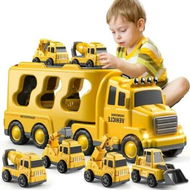 Detailed information about the product Kids 5-in-1 Construction Truck Toys, Friction Powered Vehicles with Carrier for Imaginative Play, Perfect Age 3+ Christmas or Birthday Gifts