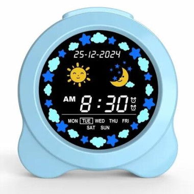 Kids Alarm Clock Sun Moon LED Display With Day Date Childrens Sleep Trainer Night Light Sleep Sounds Bedroom Wake Up Kids Birthday Gift
