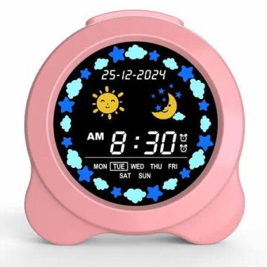 Kids Alarm Clock Sun Moon LED Display With Day Date Childrens Sleep Trainer Night Light Sleep Sounds Bedroom Wake Up Kids Birthday Gift