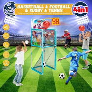 Detailed information about the product Kids Basketball Hoop Stand Soccer Goal Net Arcade Rugby Baseball Game Set LED Electronic Scoring Indoor Outdoor Sports Activity Centre Playset 5-in-1