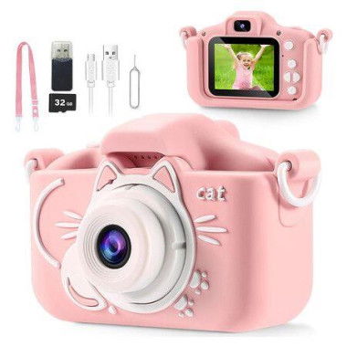 Kids Camera for Kids, Digital Camera for Kids Ages 4, 5, 6, 7, 8, 9, Christmas Birthday Gifts, MP3 Player, Kids Camera for 10-12 Years Old, children's camera with 32 GB card, Pink