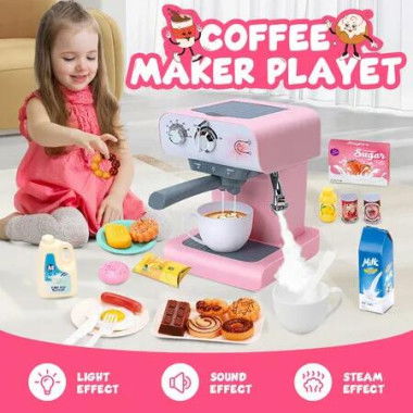 Kids Coffee Machine Maker Toy Set Pretend Role Play Kitchen Appliance Game Sensory Food Toys Pantry Cafe Party Favours Simulation Light Sound