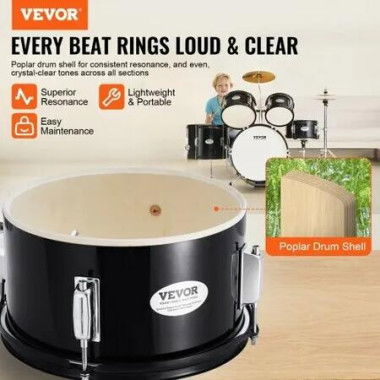 Kids Drum Set 5-Piece 406.4 mm Beginner Full Drum Set with Bass Toms Snare Floor Drum Adjustable Throne Cymbal Hi-Hat Pedal and Two Pairs of Drumsticks