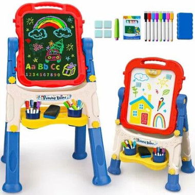 Kids Easel for Age 3+ Art White Board & Chalkboard Double Side Adjustable Stand Drawing Writing Learning Educational Toy