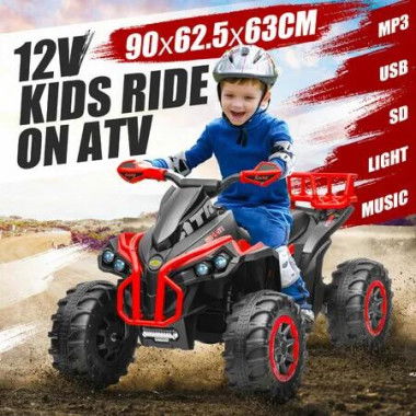 Kids Electric Car Ride On Toy Vehicle Off Road ATV Quad Bike Truck 12V 4 Wheeler Motorised Rechargeable Battery Powered USB MP3 Music Player Lights