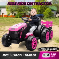 Detailed information about the product Kids Electric Cars Ride On Toy Tractor Trailer Vehicle Parental Remote Control Pink 12V Battery MP3 Safety Belt LED Light