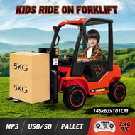 Detailed information about the product Kids Electric Forklift RC Car Ride On Toy All Terrain Vehicle Off Road Truck 12V Battery with Parental Remote Control Liftable Forks Pallet Light MP3